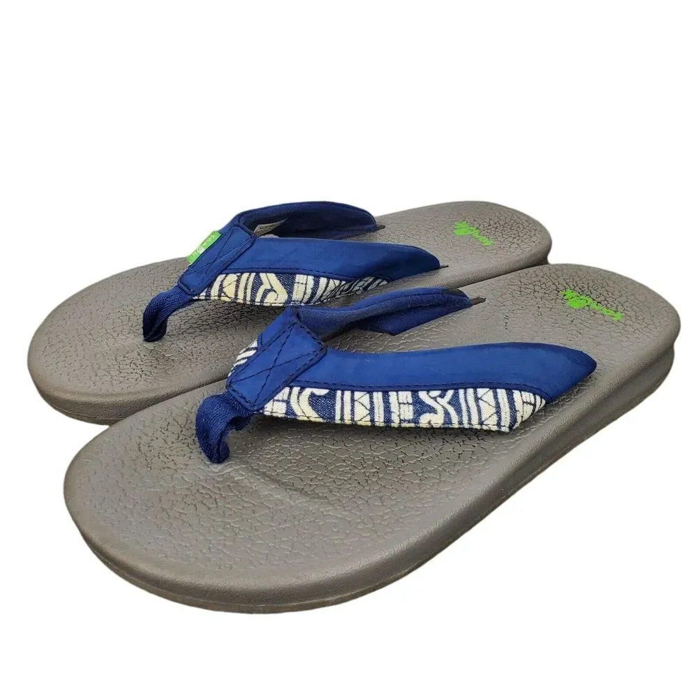 Sanuk Men's Brumeister Funk Indigo Wave Blue White Flip Flop Sandals Sz 8